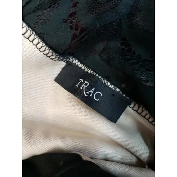 Trac High Neck Fit & Flare Nude Black Lace Laywred Dress Woman's Size M #CB5 - Picture 9 of 9